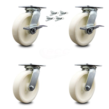 Service Caster 8 Inch Nylon Caster Set with Ball Bearing 4 Swivel Lock and 2 Brake SCC SCC-35S820-NYB-SLB-BSL-2-BSL-2